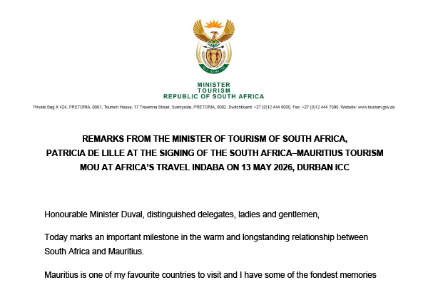Minister of Tourism of South Africa Patricia de Lille at the signing of the South Africa–Mauritius Tourism MOU